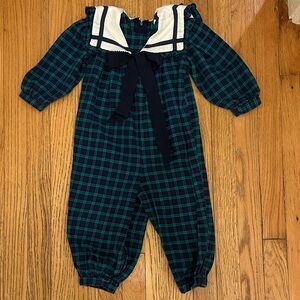 Vintage Mod Nautical Jumpsuit Plaid Romper with Bow Detail Size 2T